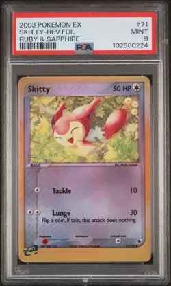 2003 POKEMON EX RUBY & SAPPHIRE #71 SKITTY-REVERSE FOIL PSA 9 - Image 1