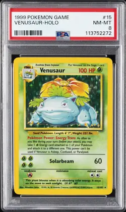 1999 POKEMON BASE SET UNLIMITED #15 VENUSAUR-HOLO PSA 8 - Image 1