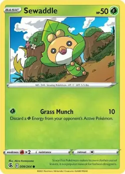 x4 Sewaddle - 009/264 - Common - Reverse Holo Pokemon SS08 Fusion Strike M/NM - Image 1