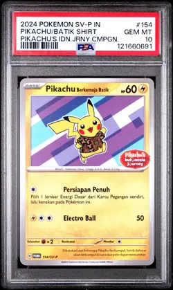 2024 POKEMON INDONESIAN SV-P PROMO #154 PIKACHU IN BATIK SHIRT PSA 10 - Image 1