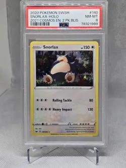 Snorlax Holo 2020 Pokemon SWSH 140 2021 Cosmos Enhanced 2 Pack Blister PSA 8 - Image 1