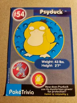1999 Pokemon Poketrivia Mewtwo Strikes Back Burger King Promo #54 PSYDUCK - Image 1