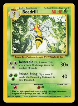Beedrill 17/102 Rare Base Set Pokemon Card - Image 1