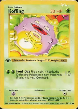1st Edition Koffing - 51/102 Base Set H-Played - Pokemon Card - Image 1