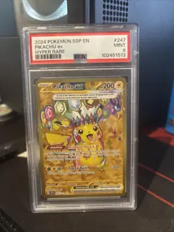 Pokemon Pikachu EX 2024 SSP En-Surging Sparks #247 Hyper Rare PSA 9 - Image 1