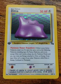 Ditto 1st Edition 3/62 Jungle Set Holographic Rare Pokemon Card VLP+ - Image 1
