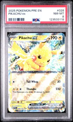 2025 POKEMON PRE EN-PRISMATIC EVOLUTIONS #028 PIKACHU EX PSA 8 - Image 1