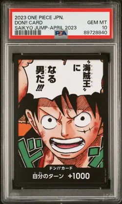 PSA 10 GEM MINT JAPANESE ONE PIECE 2023 DON!! CARD SAIKYO JUMP-APRIL - Image 1