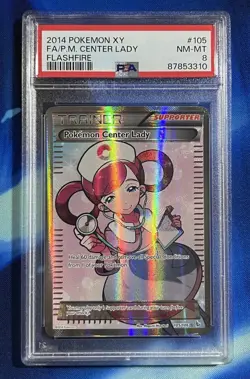 PSA 8 POKEMON CENTER LADY 2014 XY FLASHFIRE #105 FULL ART POKEMON NM - Mint - Image 1