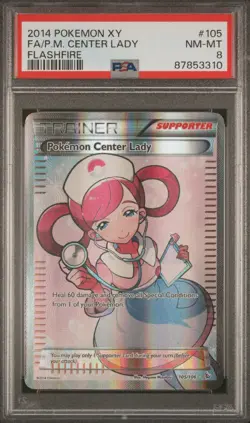 PSA 8 POKEMON CENTER LADY 2014 XY FLASHFIRE #105 FULL ART POKEMON NM - Mint - Image 3
