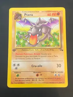 CARTE POKEMON PTERA 16/62 EDITION 1 FR RARE WIZARDS FOSSILE - NM+ - Image 1