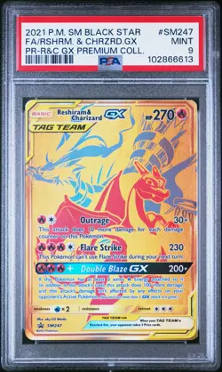 2021 POKEMON SM BLACK STAR PROMO #SM247 FULL ART/RESHIRAM & CHARIZARD GX PSA 9 - Image 1