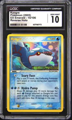 2005 POKEMON EX EMERALD REVERSE HOLO KYOGRE CGC 10 - Image 1
