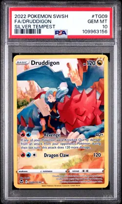 PSA 10 DRUDDIGON SILVER TEMPEST 2022 POKEMON SWORD & SHIELD TG09 FULL ART - Image 1