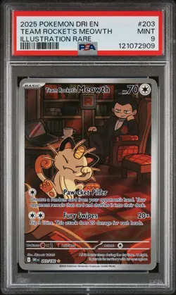2025 POKEMON DRI EN-DESTINED RIVALS ILLUSTRATION RARE TEAM ROCKET'S MEOWTH PSA 9 - Image 1