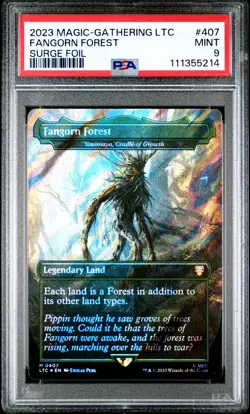 2023 MTG TALES OF MIDDLE-EARTH COMMANDER SURGE FOIL #407 FANGORN FOREST PSA 9 - Image 1