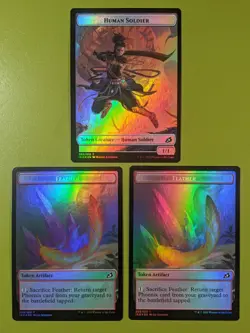 FOIL Feather & Human Soldier (003) Double Sided Token x3 Ikoria 3x MTG - Image 1