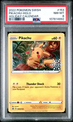 2022 POKEMON SWSH BLACK STAR PROMO HOLIDAY CALENDAR 2022 #153 PIKACHU-HOLO PSA 8 - Image 1