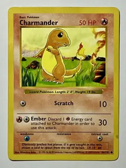 Charmander 46/102 (MP) Common Shadowless Base Set Unlimited 1996 WOTC Pokemon - Image 1