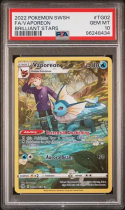 2022 POKEMON SWORD & SHIELD BRILLIANT STARS #TG02 FULL ART/VAPOREON PSA 10 - Image 1