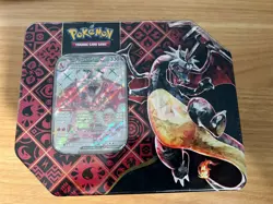 Pokemon Paldean Fates Sealed Charizard Tin Large Tin Contains 5 Booster Packs - Image 1