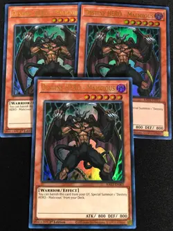 Yugioh Destiny Hero Malicious RA03-EN001 1st Ultra X3 (NM) - Image 1
