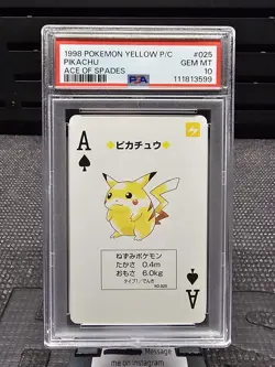 PSA 10 GEM MINT Pikachu 3 Of Diamonds Yellow Poker Playing Card 1996 Pokemon - Image 1