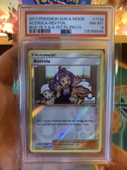 2017 Sun & Moon Burning Shadows Acerola 112a Pokemon League 1st Place - PSA 8 - Image 2