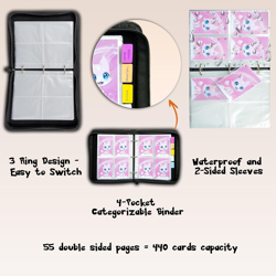 Cute Pink Trading Card Binder 4 Pocket for Girls Gifts - Includes Name Tag & Tab - Image 5
