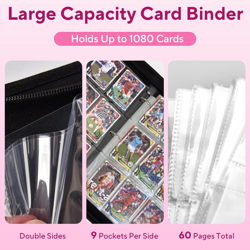 Portable 9-Pocket Trading Card Binder, Holds 1080 Cards with 60 Removable Sleeve - Image 3