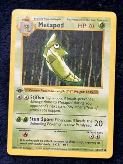 Pokemon Metapod 54/102 1st Edition Shadowless Base Vintage - Image 1