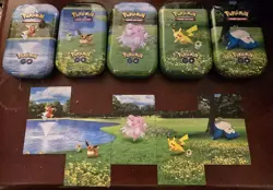 Pokemon Go! Lot Of 5 EMPTY Mini Tins. Includes 5 Connecting Cards Shown - Image 1