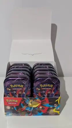 Mega Evolutions EMPTY Mini Tin Display With 10 Tins & Stickers Pokemon TCG - Image 1