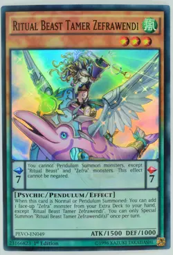 Yugioh Ritual Beast Tamer Zefrawendi PEVO-EN049 Super Rare 1st Edition - Image 1