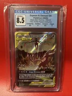 Pokemon Espeon & Deoxys GX SM240 CGC 8.5 Sun & Moon Tag Team Promo Full Art Holo - Image 1
