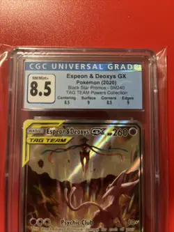 Pokemon Espeon & Deoxys GX SM240 CGC 8.5 Sun & Moon Tag Team Promo Full Art Holo - Image 2