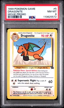 1999 POKEMON GAME MOVIE PROMO #5 DRAGONITE PSA 8 - Image 1