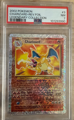 2002 POKEMON LEGENDARY COLLECTION #3 CHARIZARD NEAR MINT-REVERSE HOLO PSA 7 - Image 1