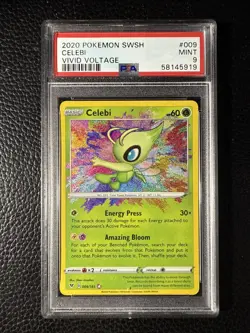 2020 Pokemon SWSH Vivid Voltage #009 Celebi Amazing Rare Holo PSA 9 Mint - Image 1