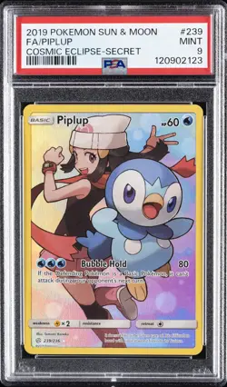 2019 POKEMON SUN & MOON COSMIC ECLIPSE SECRET #239 FULL ART/PIPLUP PSA 9 - Image 1