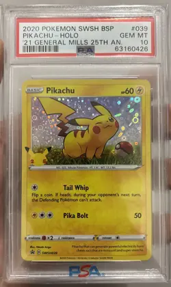 2020 Pokemon General Mills 25th An #039 Pikachu Holo PSA 10 - Image 1