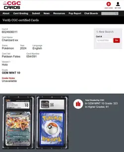 Charizard EX 054/091 Double Rare Paldean Fates Pokemon TCG CGC Gem Mint 10 - Image 3