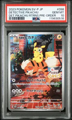 2023 POKEMON JAPANESE SV-P PROMO #098 DETECTIVE PIKACHU PSA 10 - Image 1
