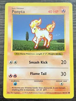Shadowless Ponyta 60/102 Pokemon TCG WOTC Base Set MINT - Image 1