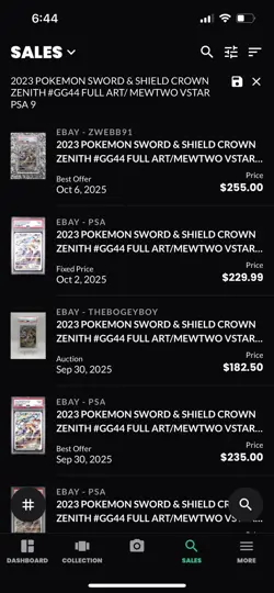 2023 POKEMON SWORD & SHIELD CROWN ZENITH #GG44 FULL ART/ MEWTWO VSTAR PSA 9 - Image 2