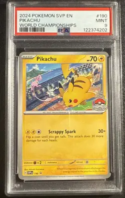 2024 POKEMON SVP EN-SV BLACK STAR PROMO WORLD CHAMPIONSHIPS #190 PIKACHU PSA 9 - Image 1