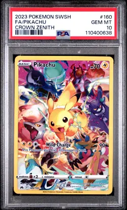 2023 POKEMON SWORD & SHIELD CROWN ZENITH #160 FULL ART/PIKACHU PSA 10 - Image 1