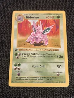 1st Edition Nidorino Base Set 37/102 SHADOWLESS Regular Uncommon Pokemon WOTC - Image 1