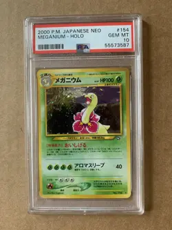 1999 Pokemon Japanese Neo Holo Meganium #154 PSA 10 GEM MINT- Genesis Card TCG - Image 1