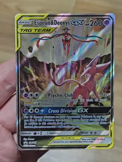 NM Pokemon Cards Espeon & Deoxys GX SM240 Full Art Black Star Promo TCG Tag Team - Image 1